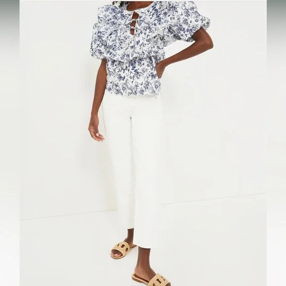 Tuckernuck Hyacinth House Navy Floral Ruffle Nadia Blouse Size Small NEW - Picture 2 of 11